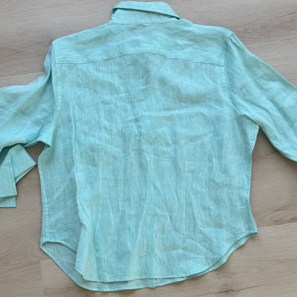 Faconnable Light Mint Green Linen Button-Down Shirt - Picture 4 of 5